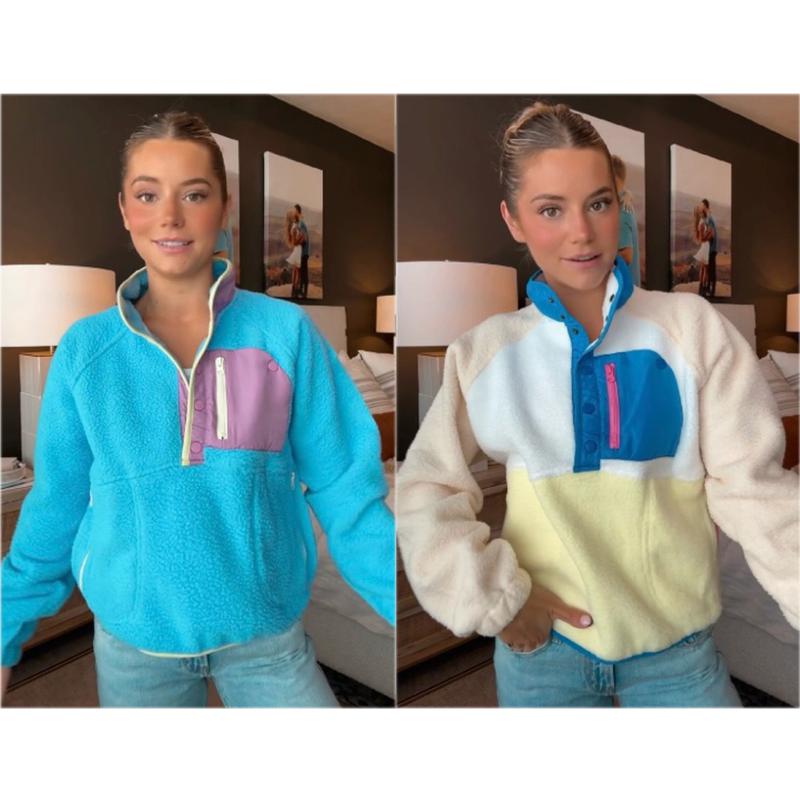 Tanming Women s Lightweight Fleece Pullover Jacket Cropped Fall Winter Fuzzy Sherpa Jacket Sweatshirt Coat with Pockets UScustome